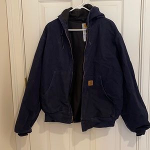 Navy hooded men's carhartt jacket size large